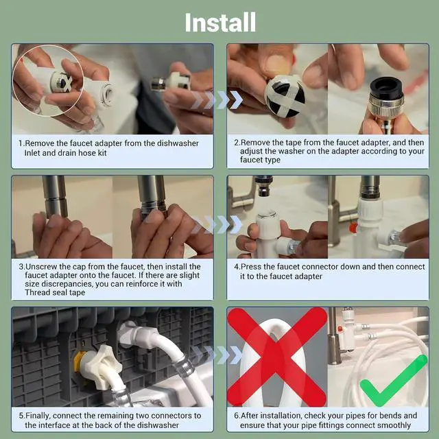 Alt view image 5 of 7 - 8FT Countertop dishwasher fill and drain hose kit, compatible with all major brands, includes faucet adapter