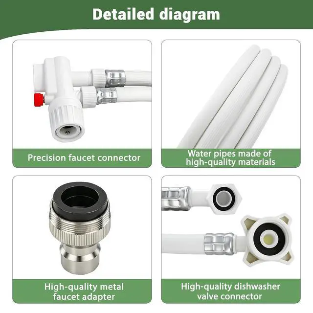 Alt view image 7 of 7 - 8FT Countertop dishwasher fill and drain hose kit, compatible with all major brands, includes faucet adapter