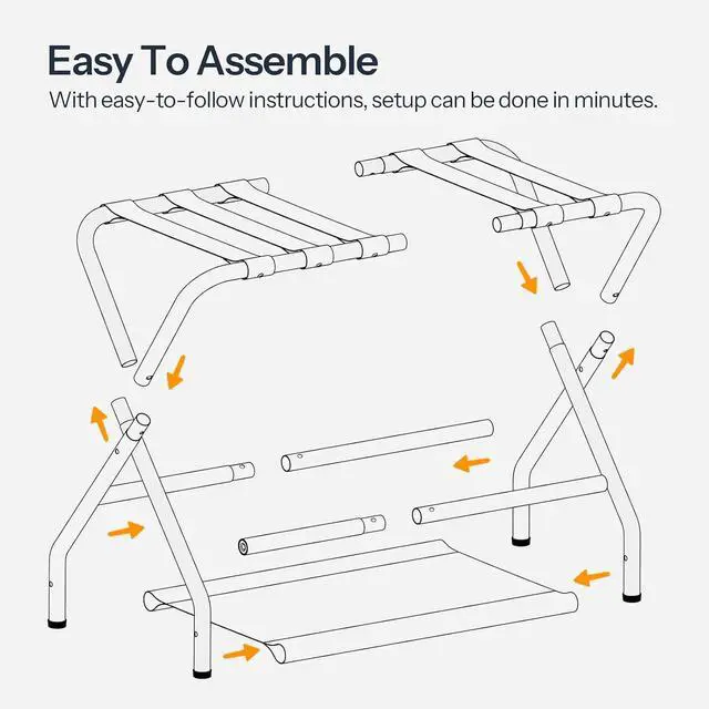 Alt view image 6 of 7 - Luggage Rack, Pack of 2, Folding Suitcase Stand with Fabric Storage Shelf for Guest Room, Bedroom, Hotel, Holds up to 100 lb, 27 x 15.3 x 22 Inches, Space Saving, Gray GY04XLP201