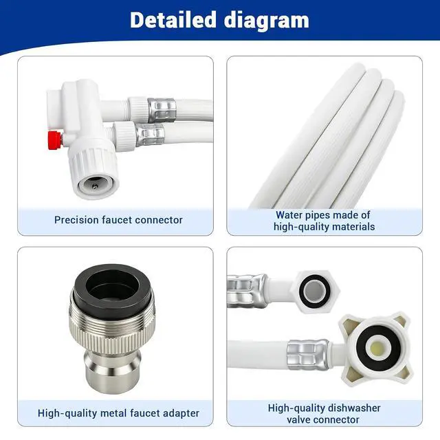 Alt view image 7 of 7 - 6FT Countertop dishwasher inlet and drain hose kit, compatible with all major brands, includes faucet adapter