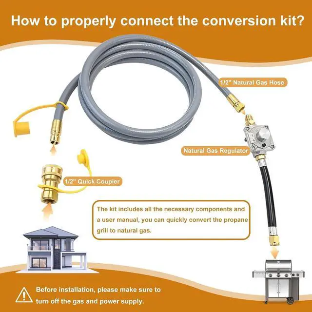 Alt view image 2 of 7 - Propane to Natural Gas Conversion Kit for Grill Compatible with weber genesis, genesis II, spirit and spirit II etc,10FT 1/2" Natural Gas Conversion Kit with Regulator for weber Grills