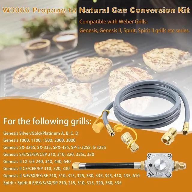 Alt view image 3 of 7 - Propane to Natural Gas Conversion Kit for Grill Compatible with weber genesis, genesis II, spirit and spirit II etc,10FT 1/2" Natural Gas Conversion Kit with Regulator for weber Grills