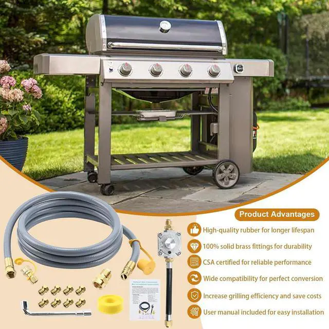 Alt view image 6 of 7 - Propane to Natural Gas Conversion Kit for Grill Compatible with weber genesis, genesis II, spirit and spirit II etc,10FT 1/2" Natural Gas Conversion Kit with Regulator for weber Grills