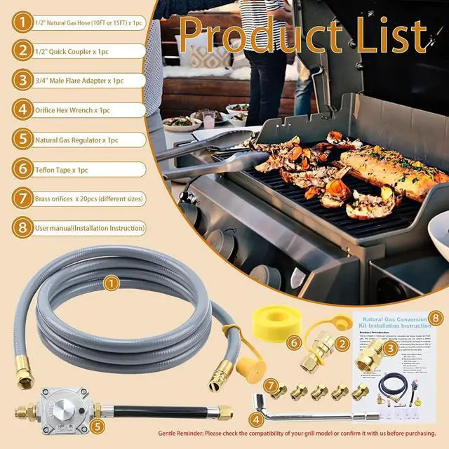 Alt view image 5 of 7 - Propane to Natural Gas Conversion Kit for Grill Compatible with weber genesis, genesis II, spirit and spirit II etc,10FT 1/2" Natural Gas Conversion Kit with Regulator for weber Grills