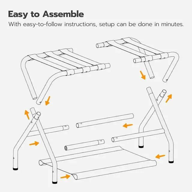 Alt view image 3 of 7 - Luggage Rack, Pack of 2, Folding Suitcase Stand with Fabric Storage Shelf for Guest Room, Bedroom, Hotel, Holds up to 100 lb, 27 x 15.3 x 22 Inches, Space Saving, Black BK04XLP201