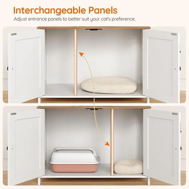 Alt view image 7 of 7 - Litter Box Enclosure, Cat Litter Box Furniture with Removable Divider, Hidden Litter Box Furniture, Wooden Cat House, End Side Table, 31" L x 17.5" W x 19.7" H, White and Walnut WH03MW01G2