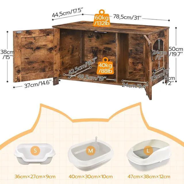 Alt view image 4 of 7 - Litter Box Enclosure, Cat Litter Box Furniture with Removable Divider, Large Hidden Litter Box Furniture, Wooden Cat House, End Side Table, 31" L x 17.5" W x 19.7" H Rustic Brown BF03MW01G2