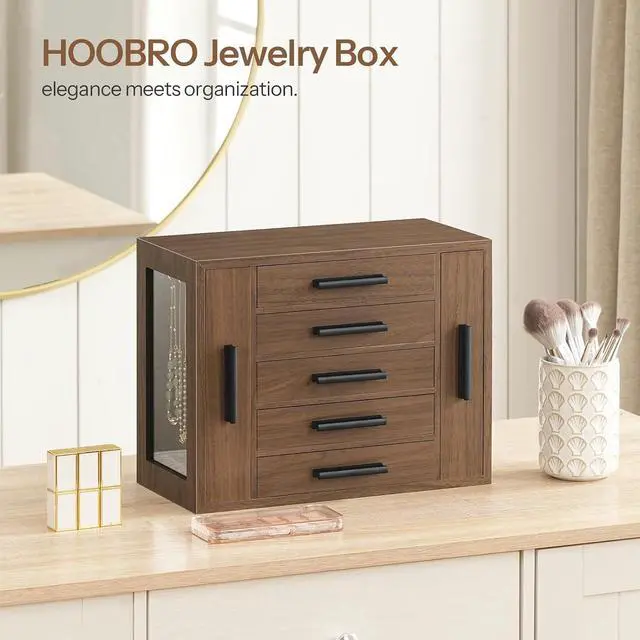 Alt view image 2 of 7 - 5-Tier Jewelry Box, Wooden Jewelry Organizer and Headband Holder Stand for Girls Women, Hair Accessories Organizer Bundle, BH19JB04-WW01HS04