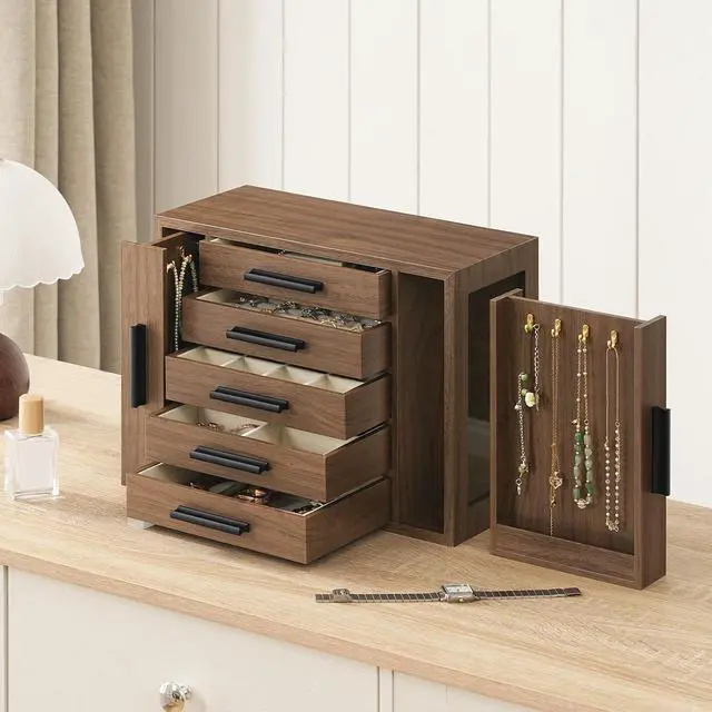 Alt view image 3 of 7 - 5-Tier Jewelry Box, Wooden Jewelry Organizer and Headband Holder Stand for Girls Women, Hair Accessories Organizer Bundle, BH19JB04-WW01HS04