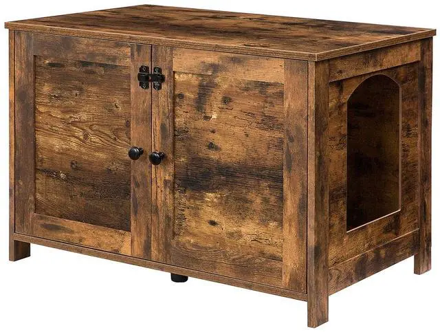 Main image of Litter Box Enclosure, Cat Litter Box Furniture with Removable Divider, Large Hidden Litter Box Furniture, Wooden Cat House, End Side Table, 31" L x 17.5" W x 19.7" H Rustic Brown BF03MW01G2