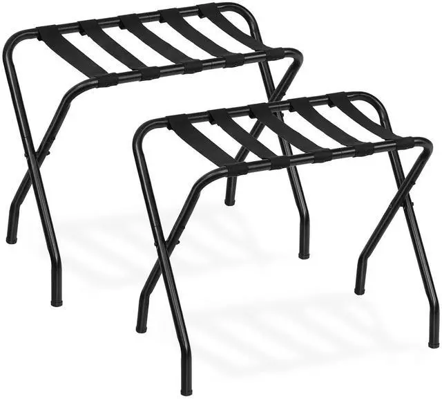Main image of Luggage Rack, Pack of 2, Metal Foldable Suitcase Stand for Guest Room, Holds up to 100 lb, 27 x 15.3 x 22 Inches, Steel Frame, Nylon Straps, Hotel, Bedroom, Closet, Black BK02XLP201