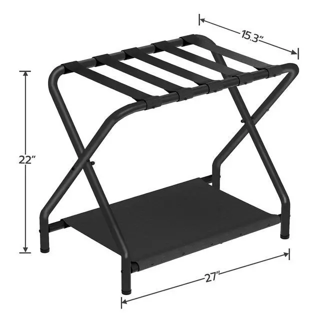 Alt view image 7 of 7 - Luggage Rack, Pack of 2, Folding Suitcase Stand with Fabric Storage Shelf for Guest Room, Bedroom, Hotel, Holds up to 100 lb, 27 x 15.3 x 22 Inches, Space Saving, Black BK04XLP201