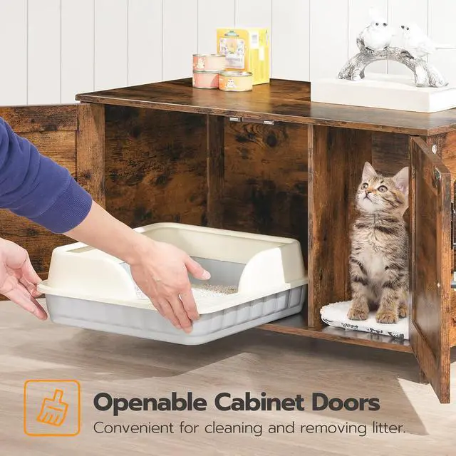 Alt view image 6 of 7 - Litter Box Enclosure, Cat Litter Box Furniture with Removable Divider, Large Hidden Litter Box Furniture, Wooden Cat House, End Side Table, 31" L x 17.5" W x 19.7" H Rustic Brown BF03MW01G2