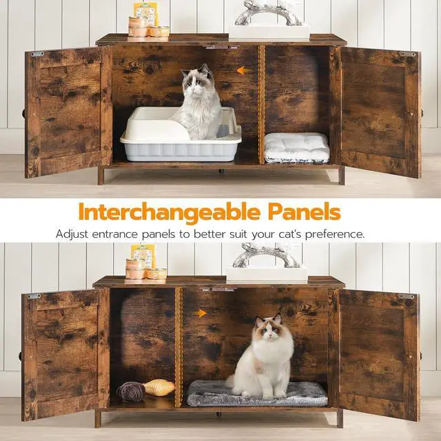 Alt view image 7 of 7 - Litter Box Enclosure, Cat Litter Box Furniture with Removable Divider, Large Hidden Litter Box Furniture, Wooden Cat House, End Side Table, 31" L x 17.5" W x 19.7" H Rustic Brown BF03MW01G2