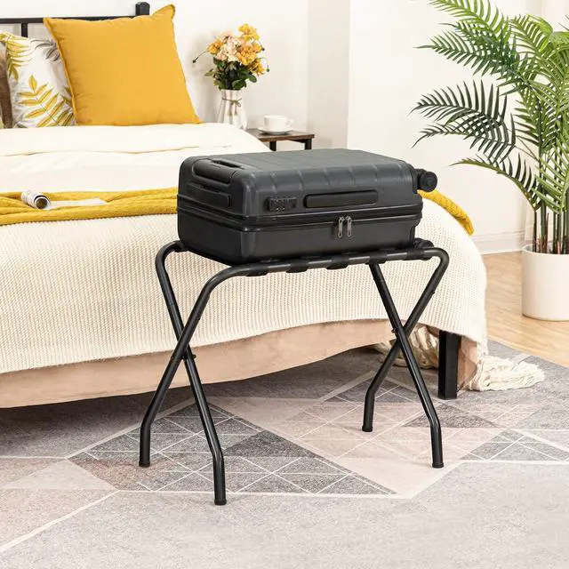 Alt view image 5 of 7 - Luggage Rack, Pack of 2, Metal Foldable Suitcase Stand for Guest Room, Holds up to 100 lb, 27 x 15.3 x 22 Inches, Steel Frame, Nylon Straps, Hotel, Bedroom, Closet, Black BK02XLP201