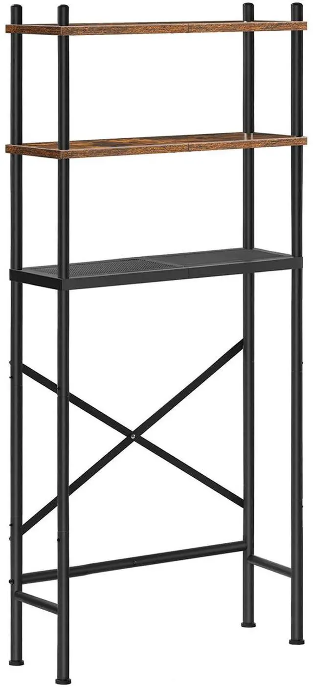 Main image of Over the Toilet Storage, 3-Tier Over Toilet Bathroom Organizer, Freestanding Above Toilet Shelf with Adjustable Feet, Space Saving, Easy Assembly, Rustic Brown and Black BF63TS01