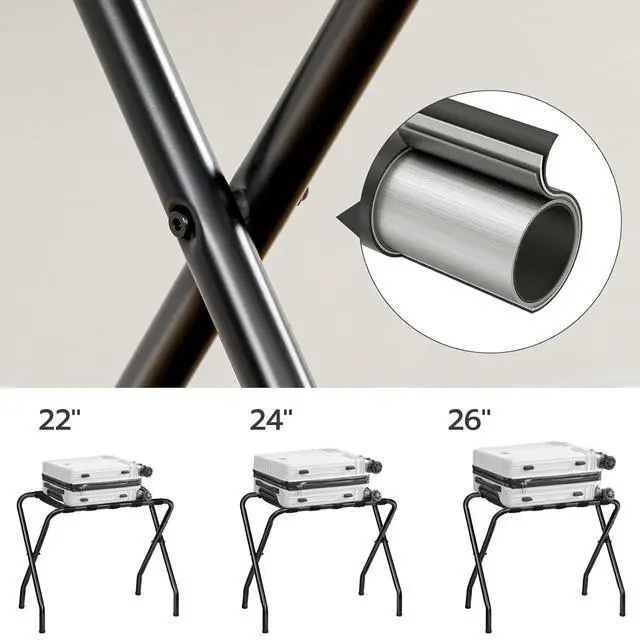 Alt view image 4 of 7 - Luggage Rack, Pack of 2, Metal Foldable Suitcase Stand for Guest Room, Holds up to 100 lb, 27 x 15.3 x 22 Inches, Steel Frame, Nylon Straps, Hotel, Bedroom, Closet, Black BK02XLP201