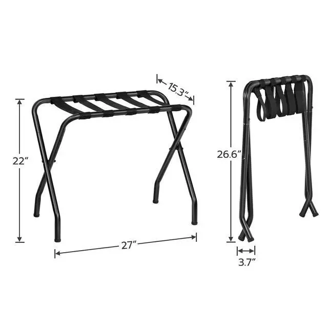 Alt view image 7 of 7 - Luggage Rack, Pack of 2, Metal Foldable Suitcase Stand for Guest Room, Holds up to 100 lb, 27 x 15.3 x 22 Inches, Steel Frame, Nylon Straps, Hotel, Bedroom, Closet, Black BK02XLP201