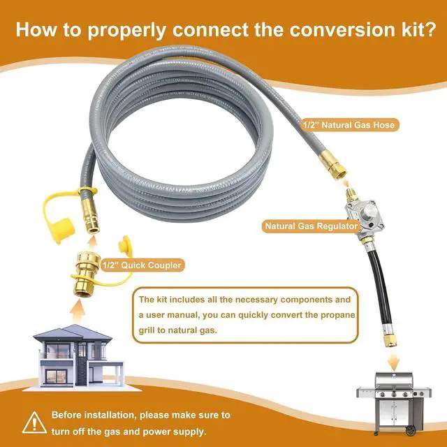 Alt view image 3 of 7 - Propane to Natural Gas Conversion Kit Compatible with weber genesis, genesis II, spirit and spirit II, etc Grills,15FT 1/2" Natural Gas Conversion Kit with Regulator for weber Grills, 1-Year Warranty