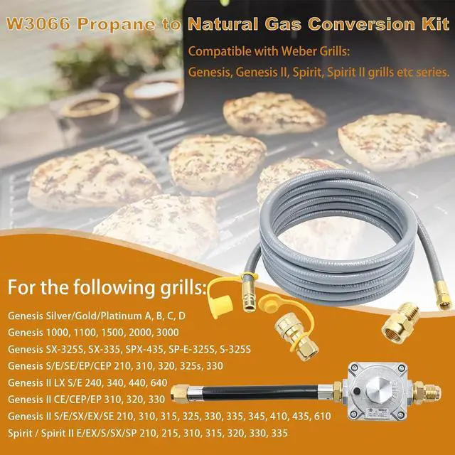 Alt view image 2 of 7 - Propane to Natural Gas Conversion Kit Compatible with weber genesis, genesis II, spirit and spirit II, etc Grills,15FT 1/2" Natural Gas Conversion Kit with Regulator for weber Grills, 1-Year Warranty