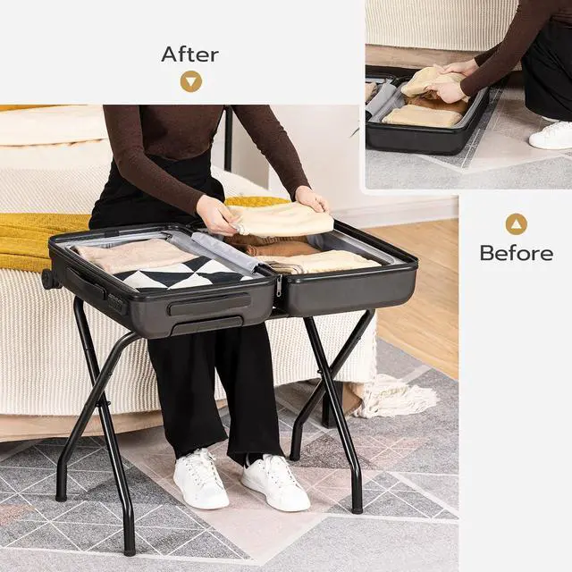 Alt view image 6 of 7 - Luggage Rack, Pack of 2, Metal Foldable Suitcase Stand for Guest Room, Holds up to 100 lb, 27 x 15.3 x 22 Inches, Steel Frame, Nylon Straps, Hotel, Bedroom, Closet, Black BK02XLP201