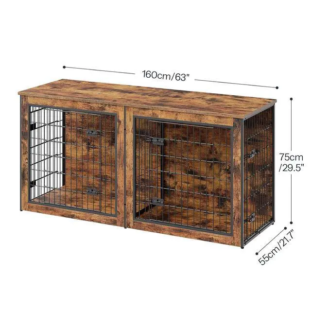 Alt view image 2 of 7 - Dog Crate Furniture for 2 Dogs, 63" Large Double Dog Crate Furniture with Divider, Wooden Indoor Kennel TV Stand for Medium Large Dogs, Rustic Brown BF55GW03