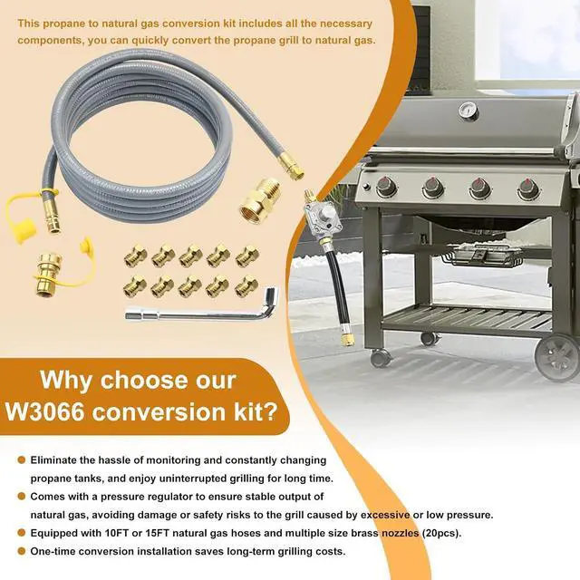 Alt view image 6 of 7 - Propane to Natural Gas Conversion Kit Compatible with weber genesis, genesis II, spirit and spirit II, etc Grills,15FT 1/2" Natural Gas Conversion Kit with Regulator for weber Grills, 1-Year Warranty