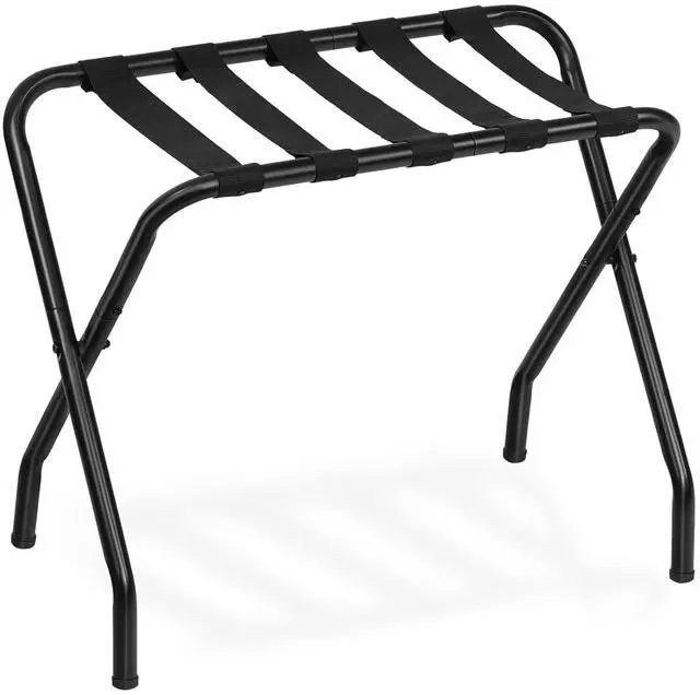 Main image of Luggage Rack, Metal Foldable Suitcase Stand for Guest Room, Holds up to 100 lb, 27 x 15.3 x 22 Inches, Steel Frame, Nylon Straps, Hotel, Bedroom, Closet, Black BK02XL01