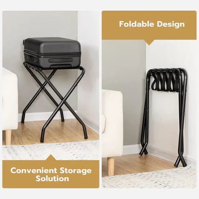 Alt view image 5 of 7 - Luggage Rack, Metal Foldable Suitcase Stand for Guest Room, Holds up to 100 lb, 27 x 15.3 x 22 Inches, Steel Frame, Nylon Straps, Hotel, Bedroom, Closet, Black BK02XL01