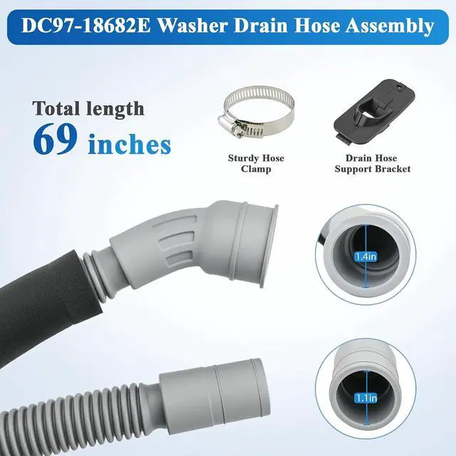 Alt view image 2 of 7 - Upgrade DC97-18682D, DC97-18682C Washer Drain Hose Compatible with Samsung Washing Machine WA45H7000AW/AA, WA45T3400AP etc, Replacement DC97-18682A, DC97-18682B, DC97-18682E, DC67-00808A Drain Hose