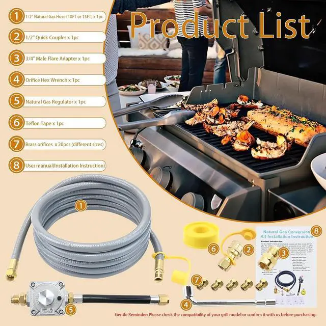 Alt view image 7 of 7 - Propane to Natural Gas Conversion Kit Compatible with weber genesis, genesis II, spirit and spirit II, etc Grills,15FT 1/2" Natural Gas Conversion Kit with Regulator for weber Grills, 1-Year Warranty