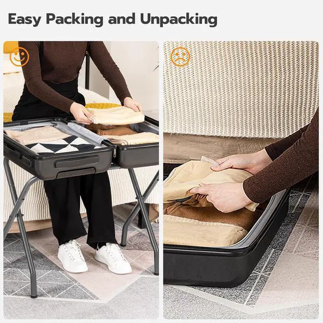 Alt view image 3 of 7 - Luggage Rack, Metal Foldable Suitcase Stand for Guest Room, Holds up to 100 lb, 27 x 15.3 x 22 Inches, Steel Frame, Nylon Straps, Hotel, Bedroom, Closet, Gray GY02XL01