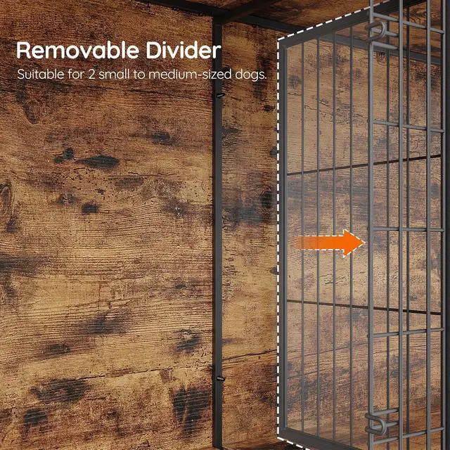 Alt view image 5 of 7 - Dog Crate Furniture for 2 Dogs, 63" Large Double Dog Crate Furniture with Divider, Wooden Indoor Kennel TV Stand for Medium Large Dogs, Rustic Brown BF55GW03