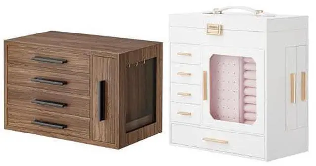 Main image of Wooden Jewelry Box and Jewelry Box with Mirror Bundle, Capacious Storage Space, Modern Style, Gift for Loved Ones BH09JB04-WT06JB04G1