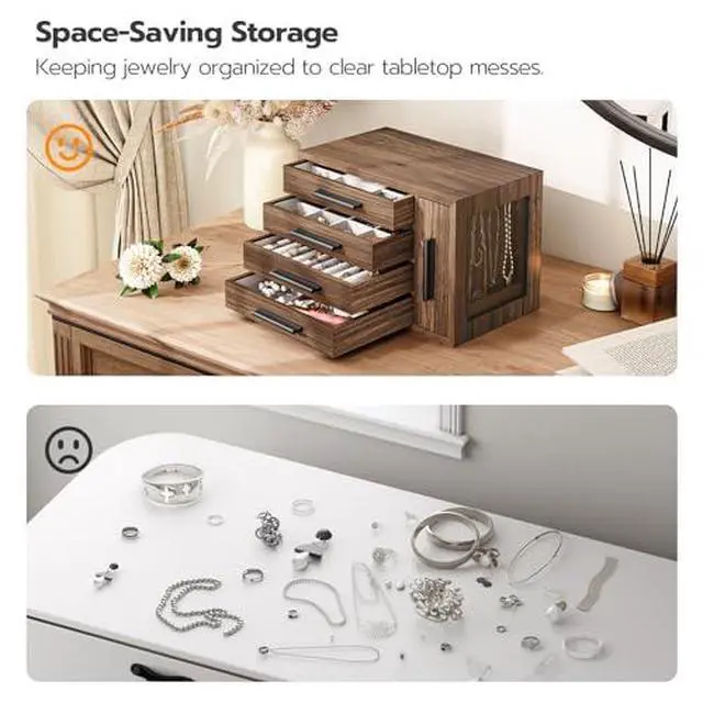 Alt view image 5 of 7 - Wooden Jewelry Box and Jewelry Box with Mirror Bundle, Capacious Storage Space, Modern Style, Gift for Loved Ones BH09JB04-WT06JB04G1