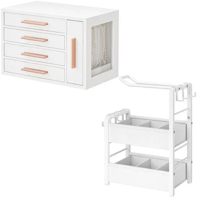 Main image of Jewelry Box for Women, Wooden Jewelry Organizer with Transparent Window and Headband Holder for Girls Women, Hair Accessories Organizer Bundle, WD09JB04-WW02HS04