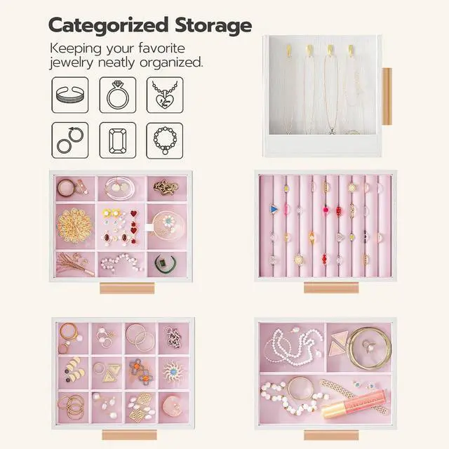 Alt view image 5 of 7 - Jewelry Box for Women, Wooden Jewelry Organizer with Transparent Window and Headband Holder Stand for Girls Women, Hair Accessories Organizer Bundle, WD09JB04-WW01HS04