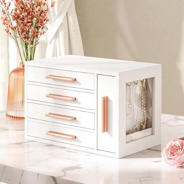 Alt view image 4 of 7 - Jewelry Box for Women, Wooden Jewelry Organizer with Transparent Window and Headband Holder Stand for Girls Women, Hair Accessories Organizer Bundle, WD09JB04-WW01HS04