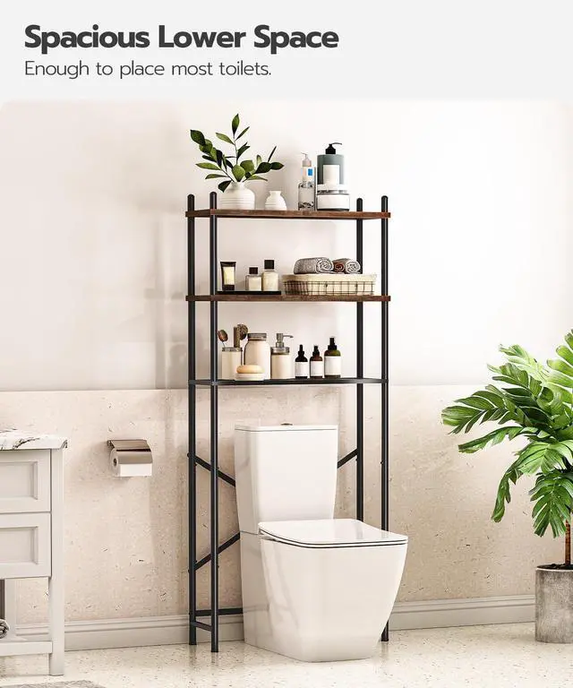 Alt view image 4 of 7 - Over the Toilet Storage, 3-Tier Over Toilet Bathroom Organizer, Freestanding Above Toilet Shelf with Adjustable Feet, Space Saving, Easy Assembly, Rustic Brown and Black BF63TS01