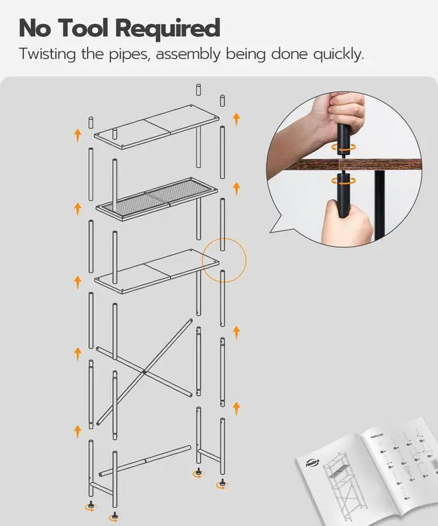 Alt view image 5 of 7 - Over the Toilet Storage, 3-Tier Over Toilet Bathroom Organizer, Freestanding Above Toilet Shelf with Adjustable Feet, Space Saving, Easy Assembly, Rustic Brown and Black BF63TS01