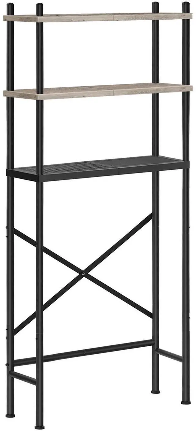 Main image of Over the Toilet Storage, 3-Tier Over Toilet Bathroom Organizer, Freestanding Above Toilet Shelf with Adjustable Feet, Space Saving, Easy Assembly, Greige and Black BG63TS01