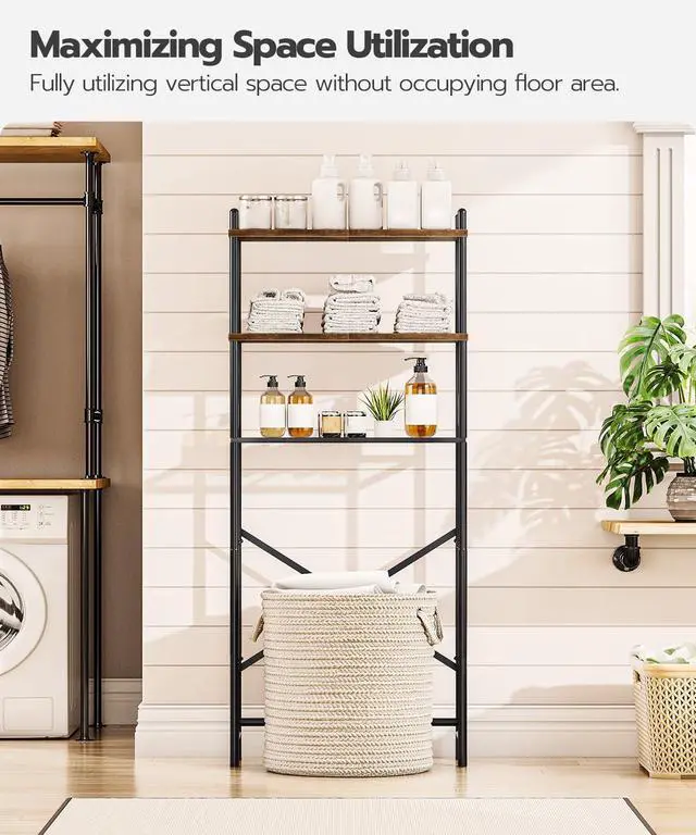 Alt view image 7 of 7 - Over the Toilet Storage, 3-Tier Over Toilet Bathroom Organizer, Freestanding Above Toilet Shelf with Adjustable Feet, Space Saving, Easy Assembly, Rustic Brown and Black BF63TS01