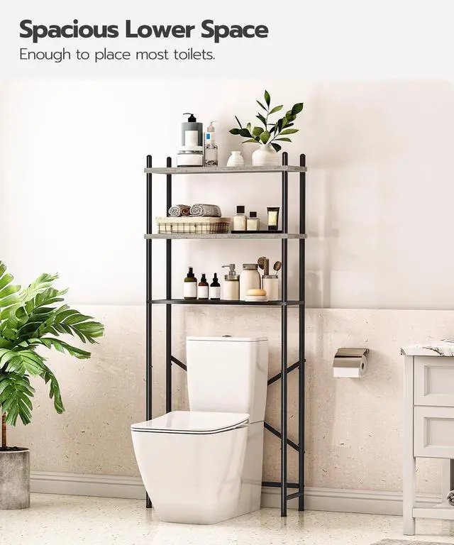 Alt view image 4 of 7 - Over the Toilet Storage, 3-Tier Over Toilet Bathroom Organizer, Freestanding Above Toilet Shelf with Adjustable Feet, Space Saving, Easy Assembly, Greige and Black BG63TS01