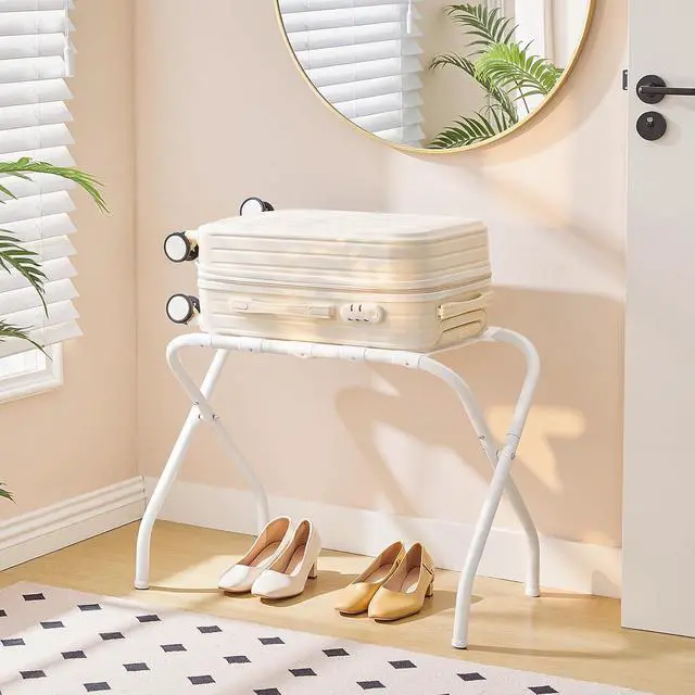 Alt view image 2 of 7 - Luggage Rack, Metal Foldable Suitcase Stand for Guest Room, Holds up to 100 lb, 27 x 15.3 x 22 Inches, Steel Frame, Nylon Straps, Hotel, Bedroom, Closet, White WT02XL01