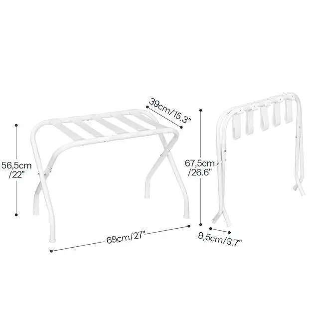Alt view image 5 of 7 - Luggage Rack, Metal Foldable Suitcase Stand for Guest Room, Holds up to 100 lb, 27 x 15.3 x 22 Inches, Steel Frame, Nylon Straps, Hotel, Bedroom, Closet, White WT02XL01