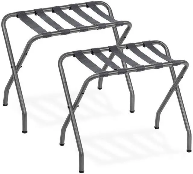 Main image of Luggage Rack, Pack of 2, Metal Foldable Suitcase Stand for Guest Room, Holds up to 100 lb, 27 x 15.3 x 22 Inches, Steel Frame, Nylon Straps, Hotel, Bedroom, Closet, Gray GY02XLP201