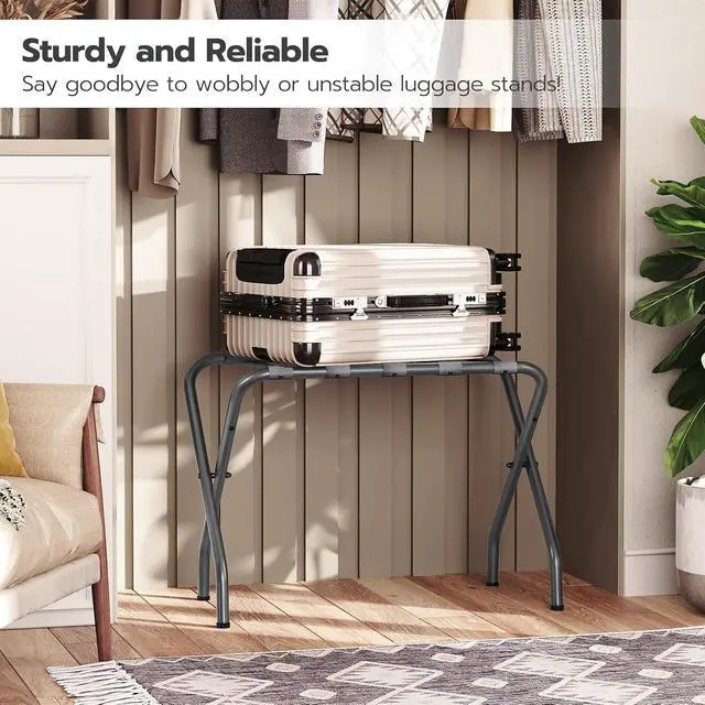 Alt view image 2 of 7 - Luggage Rack, Metal Foldable Suitcase Stand for Guest Room, Holds up to 100 lb, 27 x 15.3 x 22 Inches, Steel Frame, Nylon Straps, Hotel, Bedroom, Closet, Gray GY02XL01