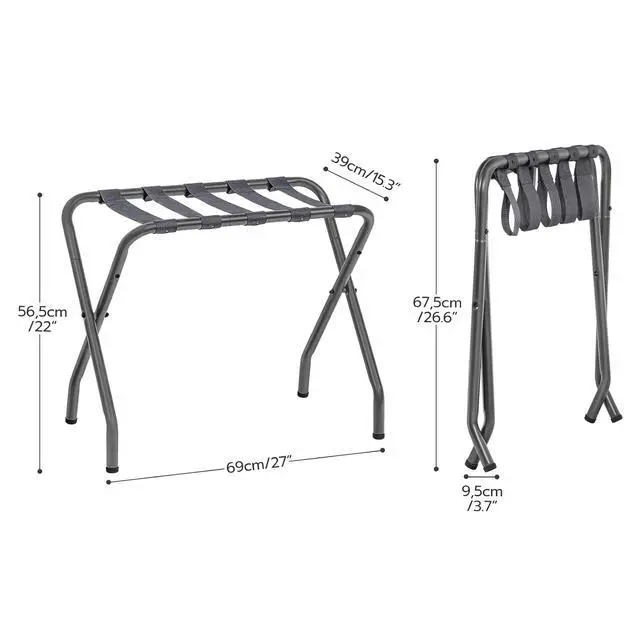 Alt view image 7 of 7 - Luggage Rack, Metal Foldable Suitcase Stand for Guest Room, Holds up to 100 lb, 27 x 15.3 x 22 Inches, Steel Frame, Nylon Straps, Hotel, Bedroom, Closet, Gray GY02XL01