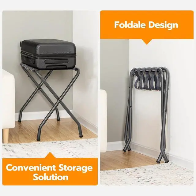 Alt view image 6 of 7 - Luggage Rack, Pack of 2, Metal Foldable Suitcase Stand for Guest Room, Holds up to 100 lb, 27 x 15.3 x 22 Inches, Steel Frame, Nylon Straps, Hotel, Bedroom, Closet, Gray GY02XLP201