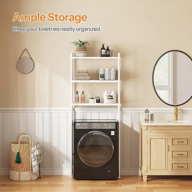 Alt view image 4 of 7 - Over the Toilet Storage, 3-Tier Over Toilet Bathroom Organizer, Freestanding Above Toilet Shelf with Adjustable Feet, Space Saving, Easy Assembly, White WW63TS01